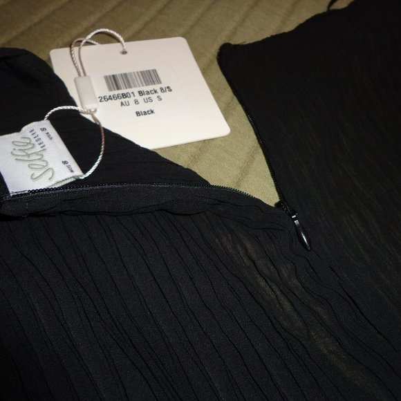 NWT Selfie Leslie Greta Tiered Ruffle Chiffon Long Sleeve Dress S Black - Picture 7 of 16